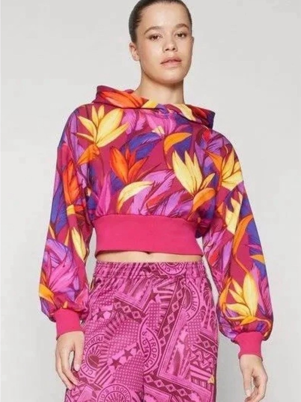 Adidas x FARM Rio Birds of Paradise Cropped Hoodie Sweatshirt Jacket L